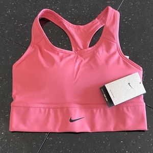 NIKE DRY FIT SWOOSH LONGLINE ATHLETIC BRA IN PINK